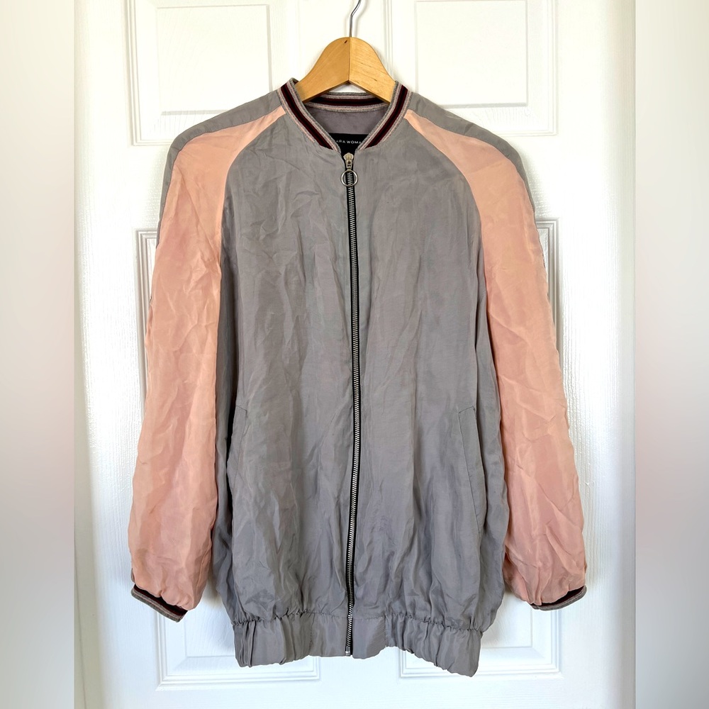 Zara silky color block bomber jacket